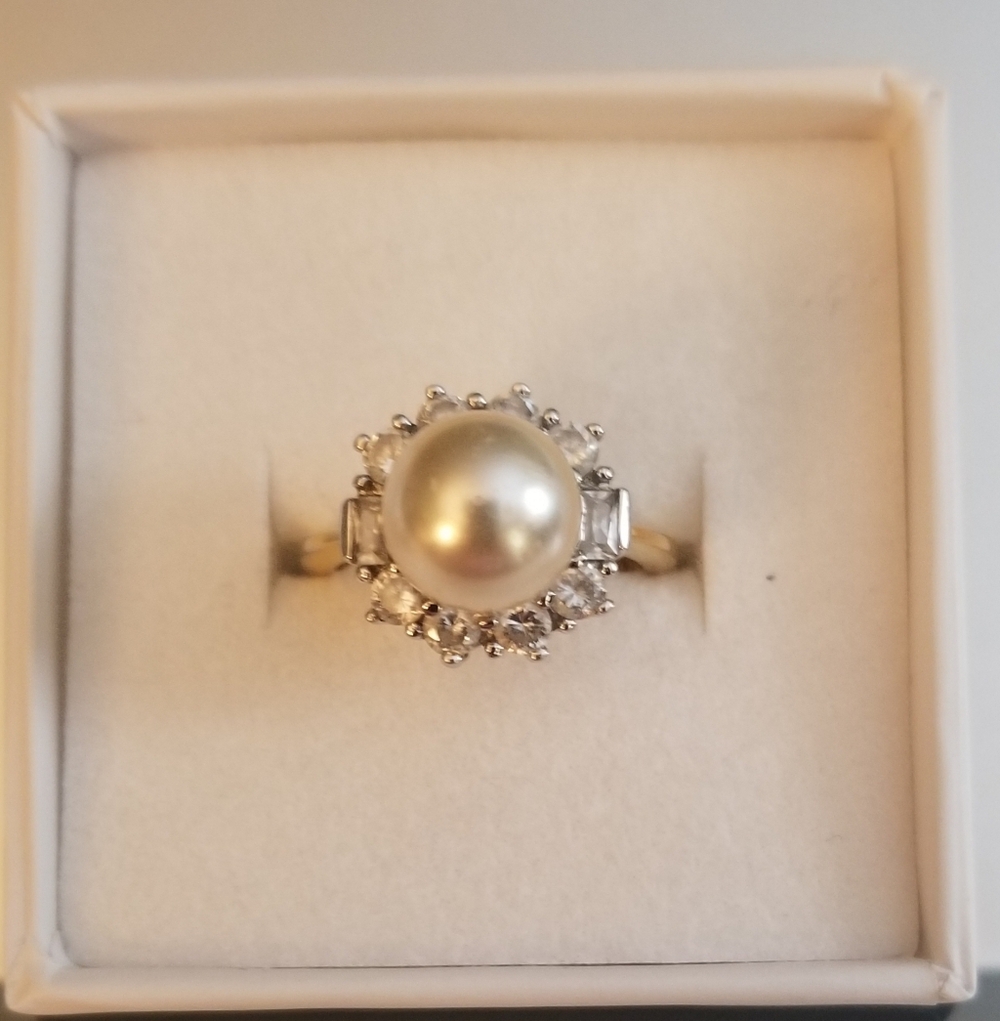 Vintage Phaket Pearl & CZ Halo Cocktail Ring. Stamped Thailand. Size 7.5 - Picture 4 of 4